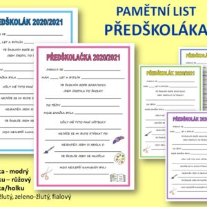 Pamětní list předškoláka, 5 variant, soubory v PDF